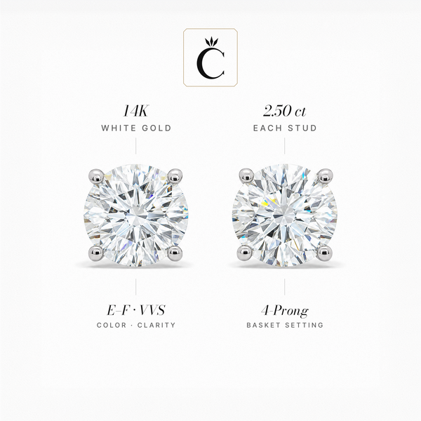 5 ctw Round Lab-Grown Diamond Stud Earrings - Creme de la Creme