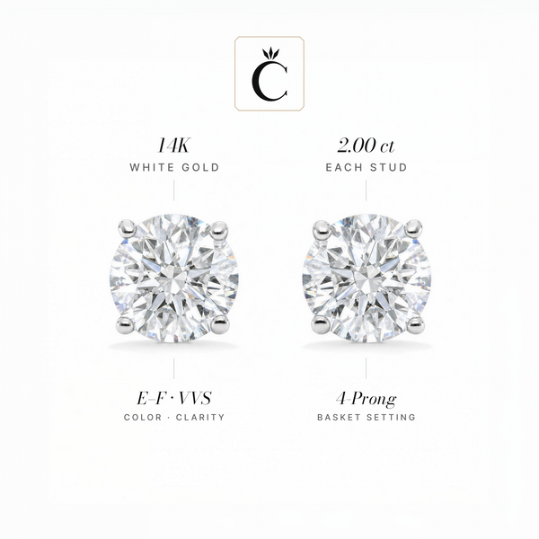 4 ctw Round Lab-Grown Diamond Stud Earrings - Creme de la Creme