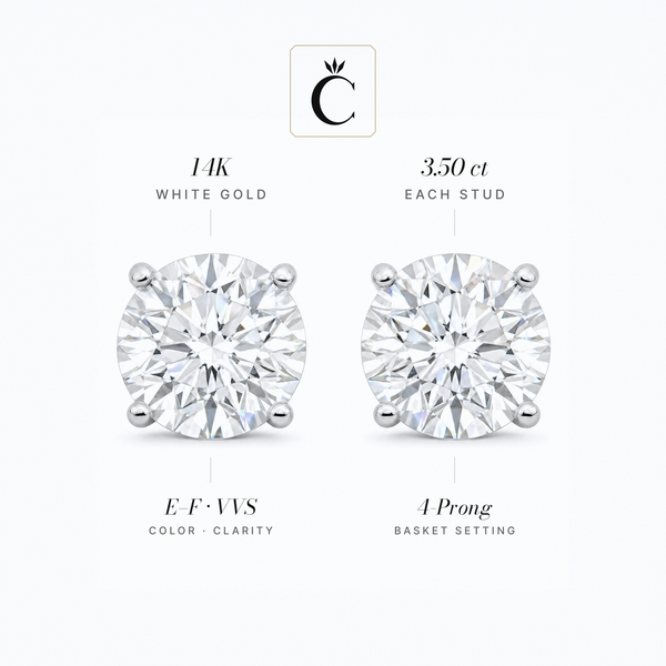 7 ctw Round Lab-Grown Diamond Stud Earrings - Creme de la Creme