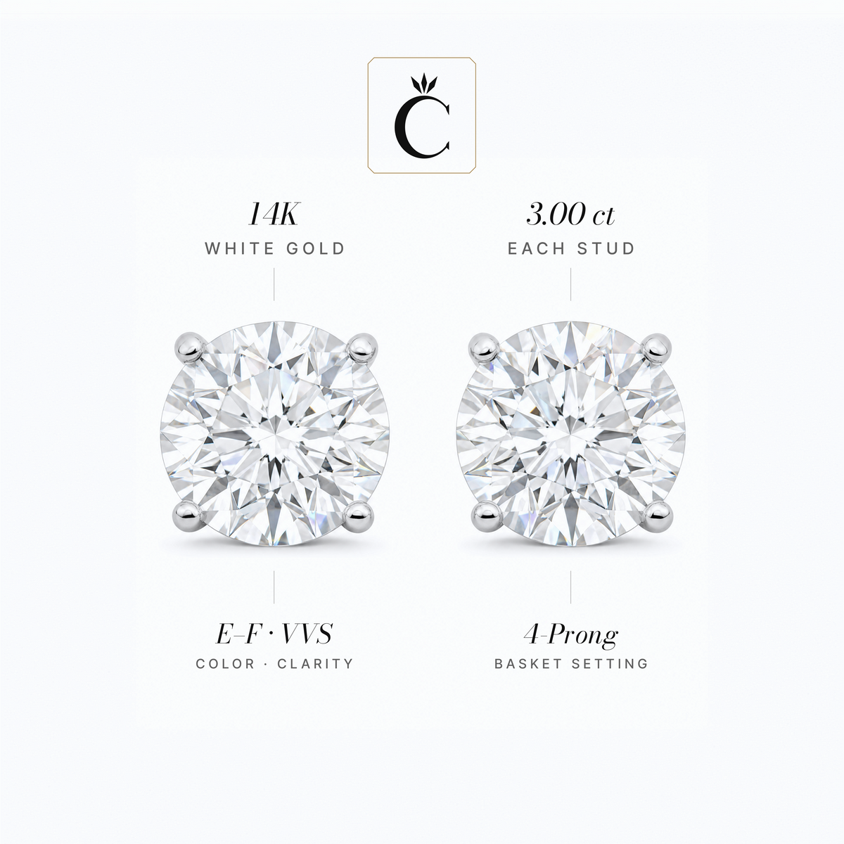 6 ctw Round Lab-Grown Diamond Stud Earrings - Creme de la Creme