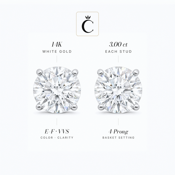 6 ctw Round Lab-Grown Diamond Stud Earrings - Creme de la Creme