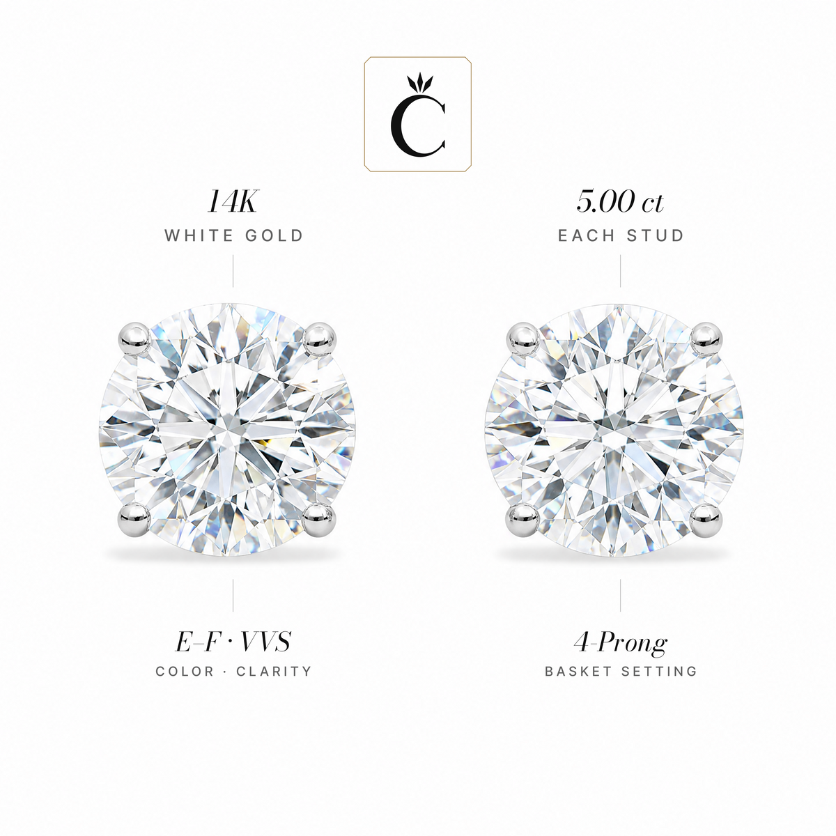 10 ctw Round Lab-Grown Diamond Stud Earrings - Creme de la Creme