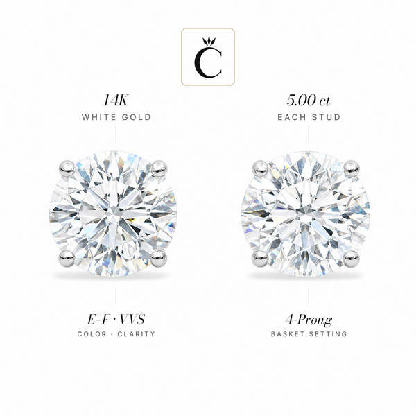 10 ctw Round Lab-Grown Diamond Stud Earrings - Creme de la Creme