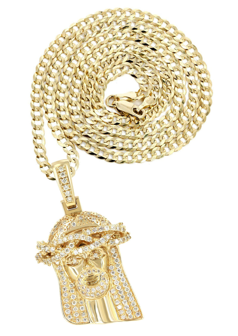 14K Yellow Gold Jesus Head Diamond Necklace | 3 Carats