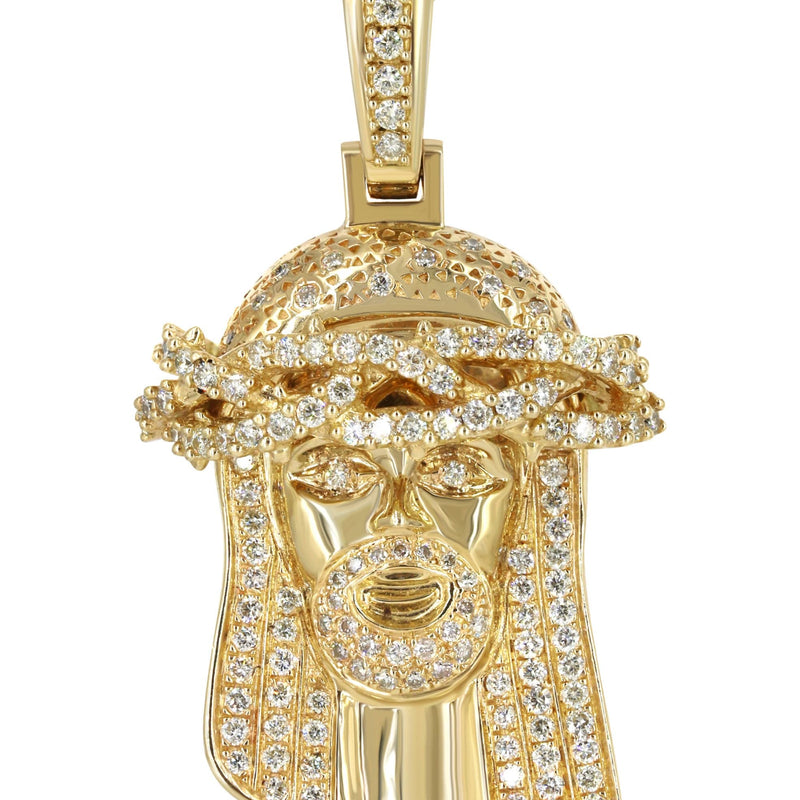 14K Yellow Gold Jesus Head Diamond Necklace | 3 Carats
