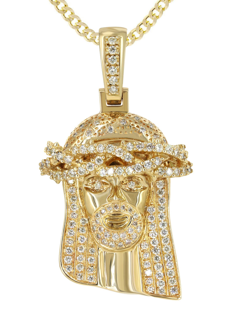 14K Yellow Gold Jesus Head Diamond Necklace | 3 Carats