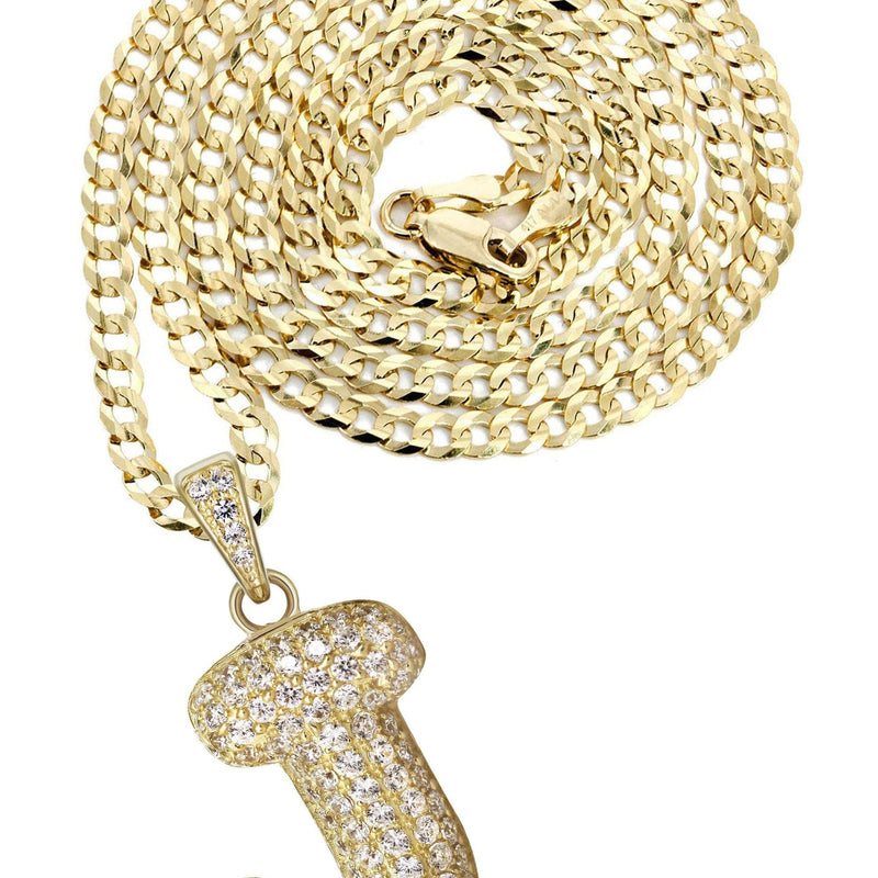 10K Yellow Gold Bubble Letter "J" CZ Necklace | Appx. 12.9 Grams