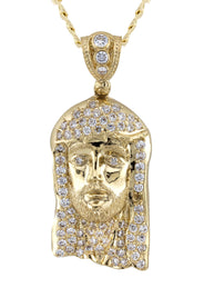 10K Yellow Gold Jesus Head Necklace | Small 12 Grams - Large 27 Grams