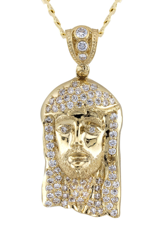 10K Yellow Gold Jesus Head Necklace | Small 12 Grams - Large 27 Grams