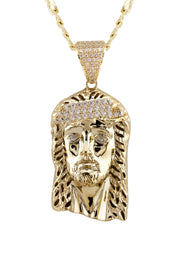 10K Yellow Gold Jesus Head Necklace | Small 7 Grams - Large 22 Grams