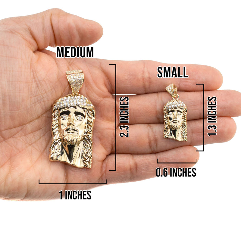 10K Yellow Gold Jesus Head Necklace | Small 7 Grams - Large 22 Grams