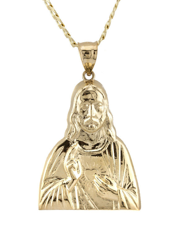 10K Yellow Gold Jesus Head Necklace | Small 8 Grams - Large 17 Grams