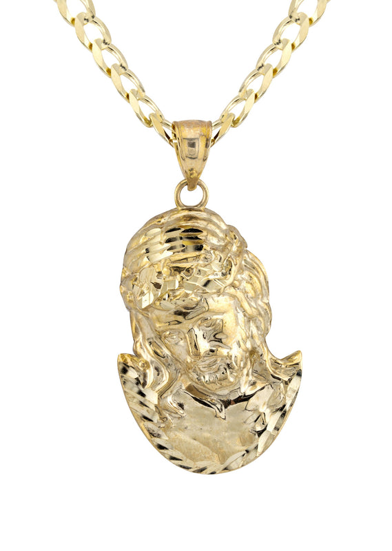 10K Yellow Gold Jesus Head Necklace | Small 6 Grams - Large 11 Grams