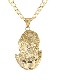10K Yellow Gold Jesus Head Necklace | Small 6 Grams - Large 11 Grams