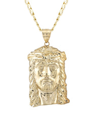 10K Yellow Gold Jesus Head Necklace | Small 5 Grams - Large 17 Grams