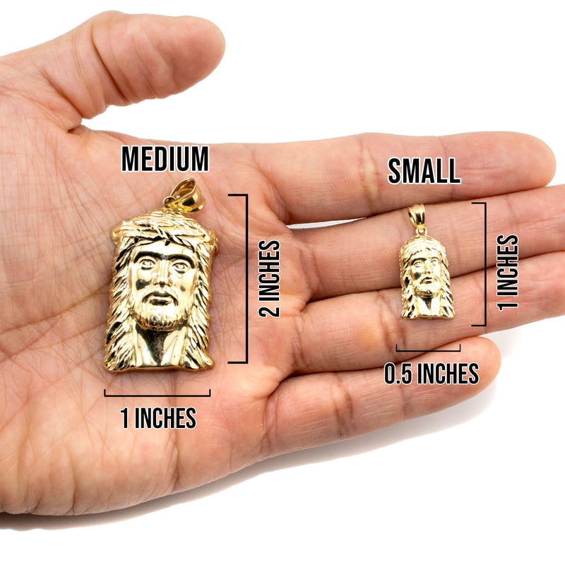 10K Yellow Gold Jesus Head Necklace | Small 5 Grams - Large 17 Grams
