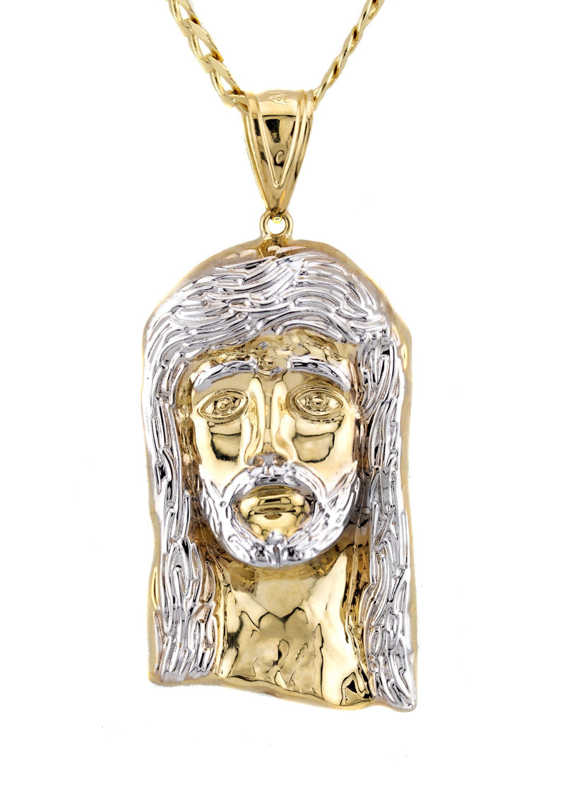 10K Yellow Gold Jesus Head Necklace | Small 5 Grams - Large 18 Grams