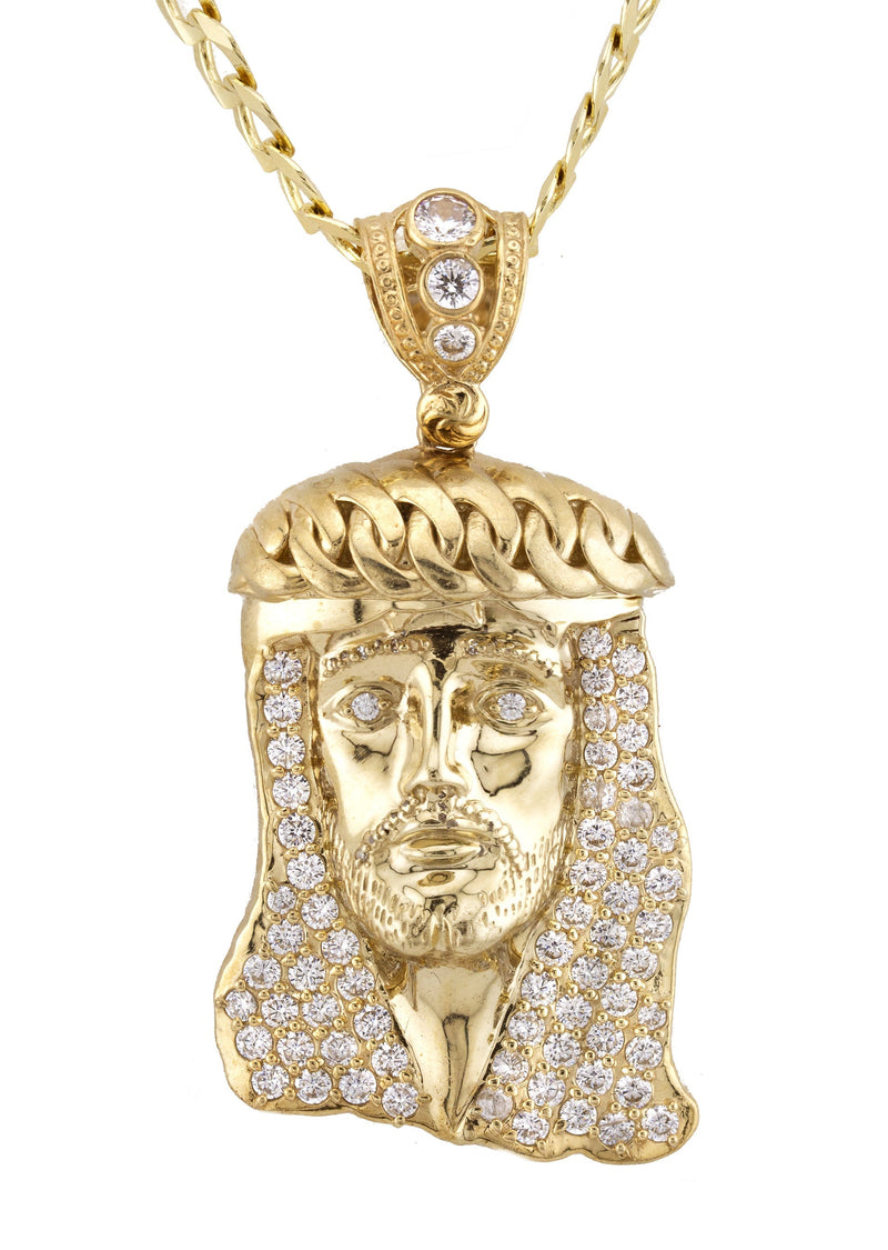 10K Yellow Gold Jesus Head Necklace | Small 9 Grams - Large 30 Grams