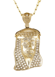 10K Yellow Gold Jesus Head Necklace | Small 9 Grams - Large 30 Grams