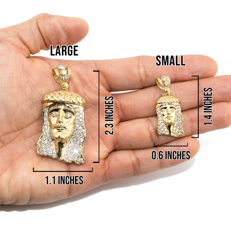 10K Yellow Gold Jesus Head Necklace | Small 9 Grams - Large 30 Grams