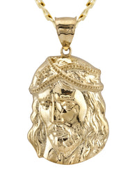 10K Yellow Gold Jesus Head Necklace | Small 4 Grams - Large 20 Grams