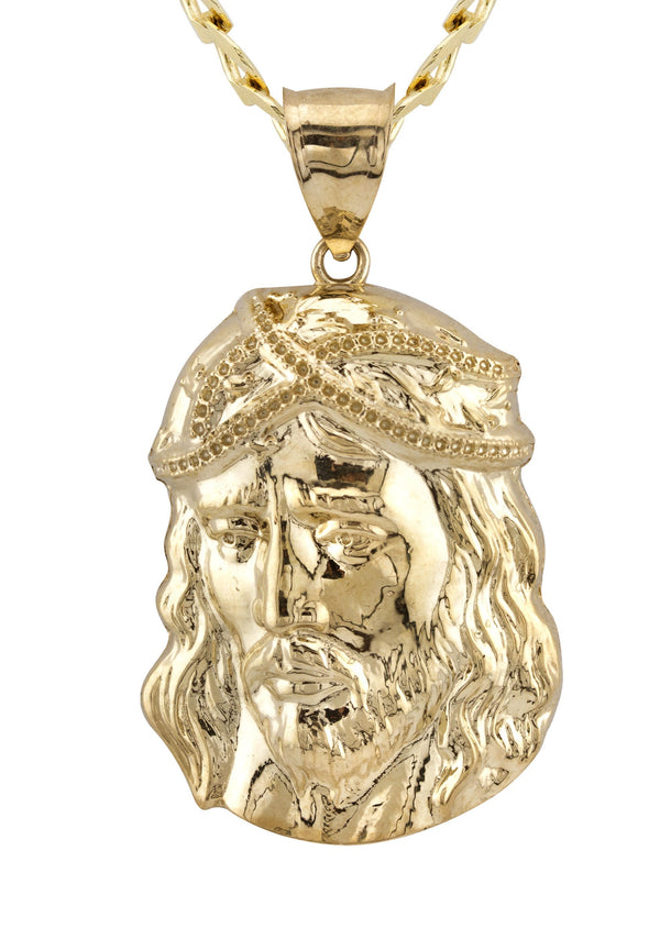 10K Yellow Gold Jesus Head Necklace | Small 4 Grams - Large 20 Grams
