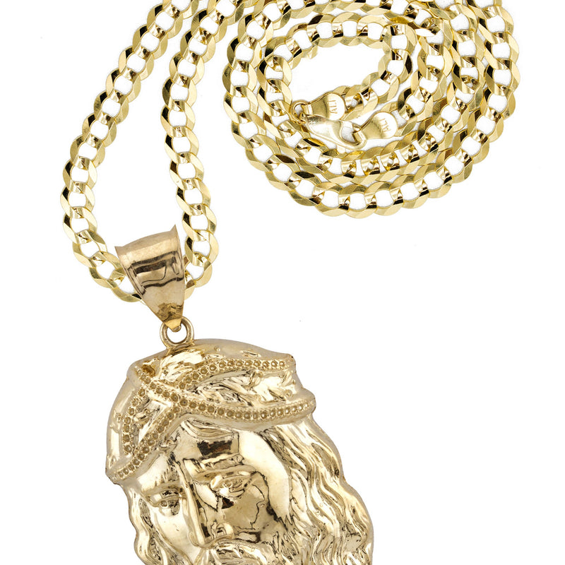 10K Yellow Gold Jesus Head Necklace | Small 4 Grams - Large 20 Grams