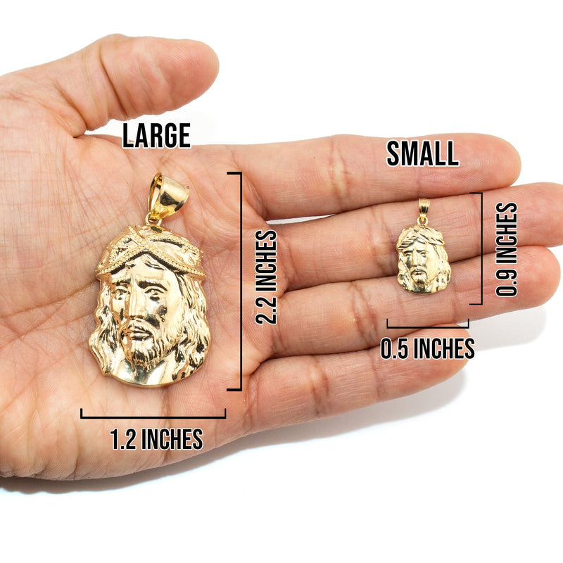 10K Yellow Gold Jesus Head Necklace | Small 4 Grams - Large 20 Grams