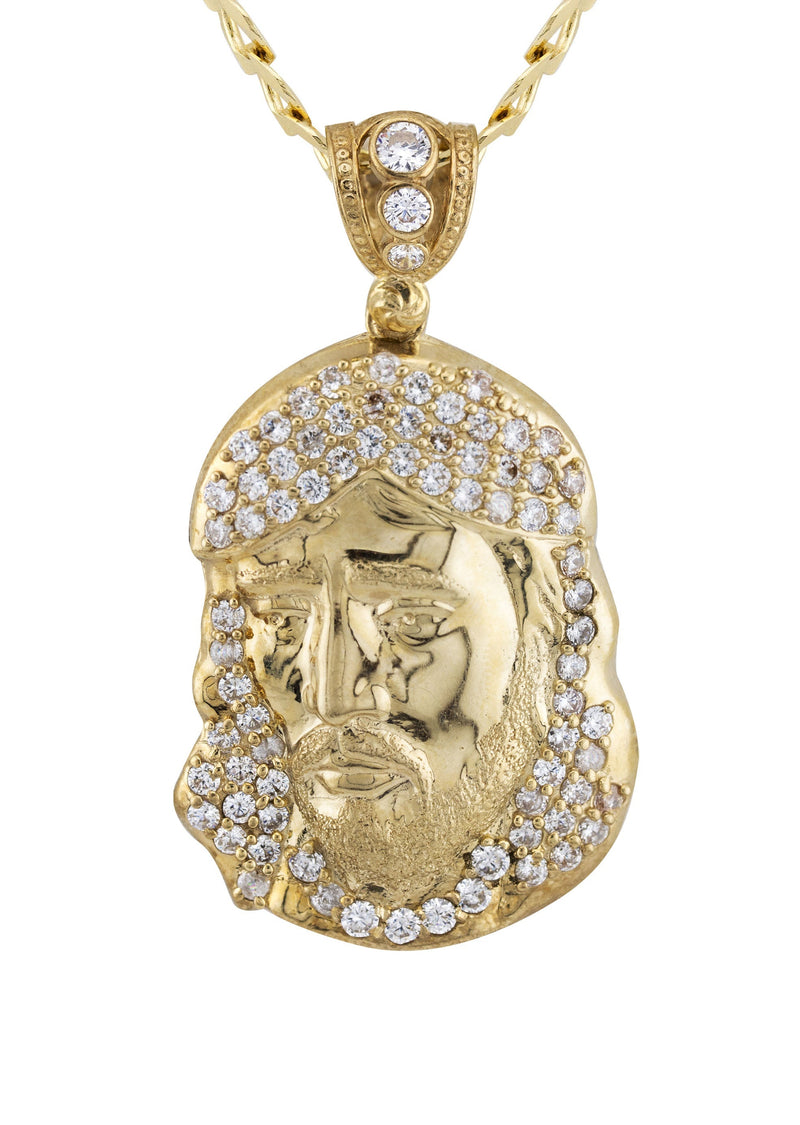 10K Yellow Gold Jesus Head Necklace | Small 9 Grams - Large 26 Grams