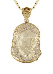 10K Yellow Gold Jesus Head Necklace | Small 9 Grams - Large 26 Grams
