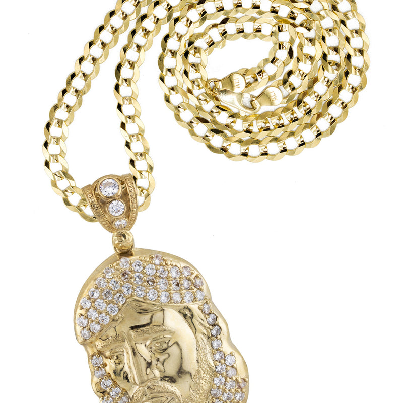 10K Yellow Gold Jesus Head Necklace | Small 9 Grams - Large 26 Grams