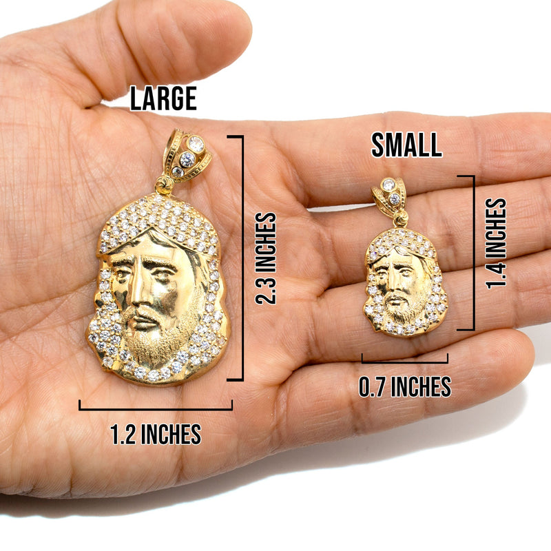 10K Yellow Gold Jesus Head Necklace | Small 9 Grams - Large 26 Grams