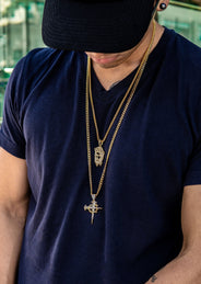 Gold Plated Iced Out Jesus Piece & Cross With Cuban Chain & Franco Chain