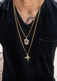 Gold Plated Iced Out Jesus Piece & Cross With Cuban Chain & Franco Chain