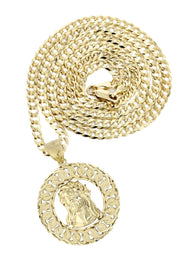 10K Yellow Gold Round Jesus Piece Necklace | Appx. 19.5 Grams