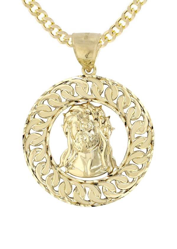 10K Yellow Gold Round Jesus Piece Necklace | Appx. 19.5 Grams