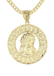 10K Yellow Gold Round Jesus Piece Necklace | Appx. 19.5 Grams