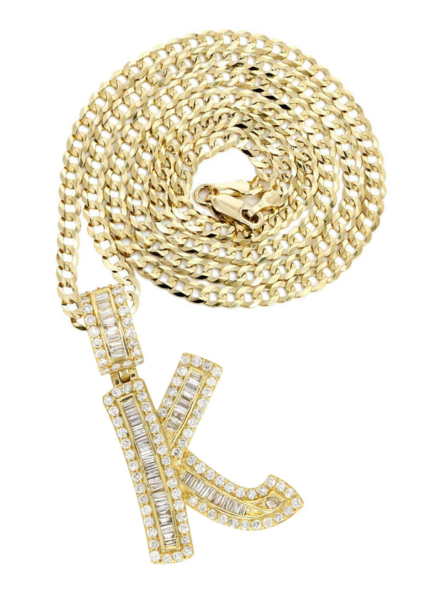 14K Yellow Gold Letter "K" Baguette Diamond Necklace | 2.17 Carats