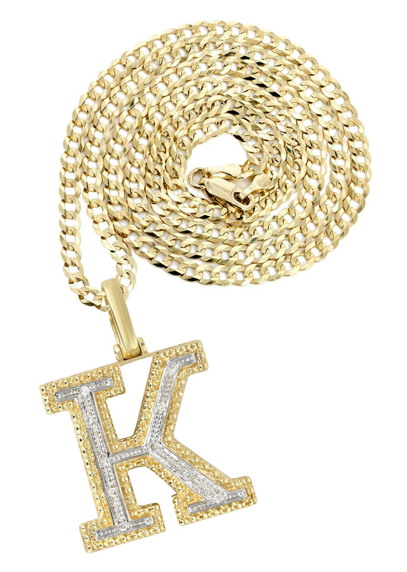Diamond 10K Yellow Gold Letter "K" Necklace | Appx. 14.9 Grams