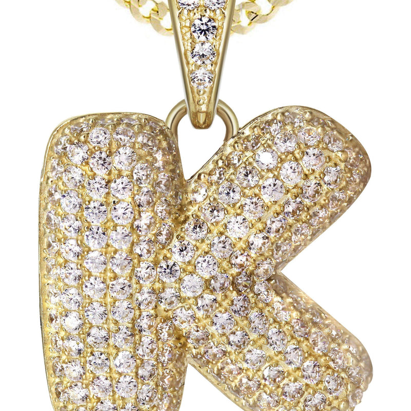 10K Yellow Gold Bubble Letter "K" CZ Necklace | Appx. 14.7 Grams