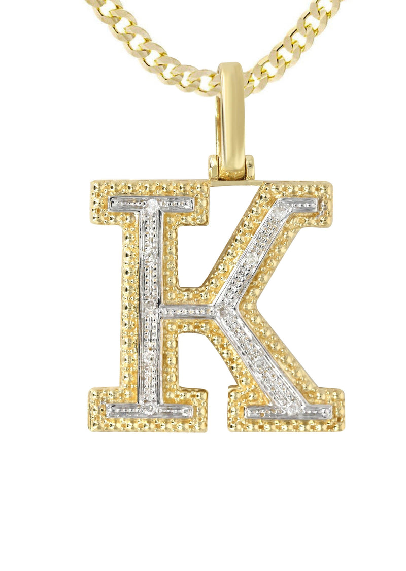 Diamond 10K Yellow Gold Letter "K" Necklace | Appx. 14.9 Grams