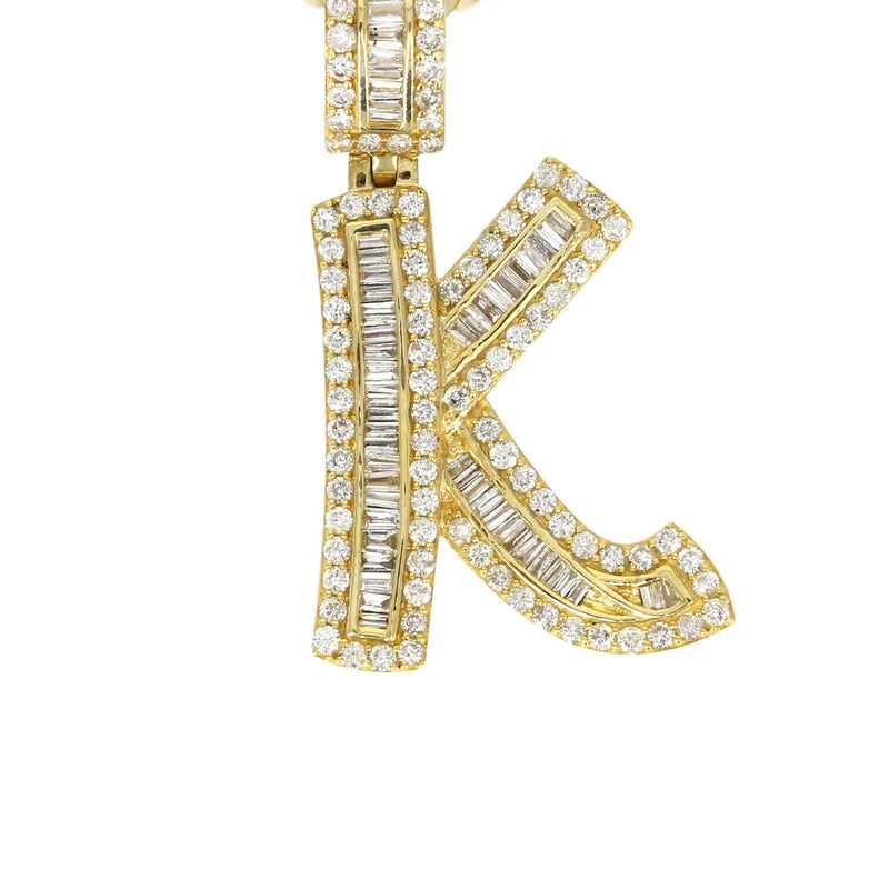 14K Yellow Gold Letter "K" Baguette Diamond Necklace | 2.17 Carats