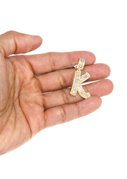 14K Yellow Gold Letter "K" Baguette Diamond Necklace | 2.17 Carats