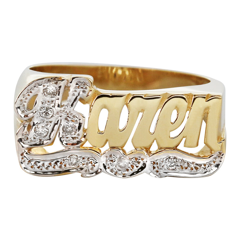 14K Two Tone Diamond Cut With Diamonds Gold Name Ring | Appx. 4 Grams