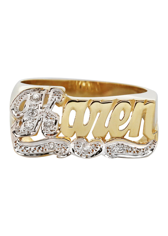 14K Two Tone Diamond Cut With Diamonds Gold Name Ring | Appx. 4 Grams