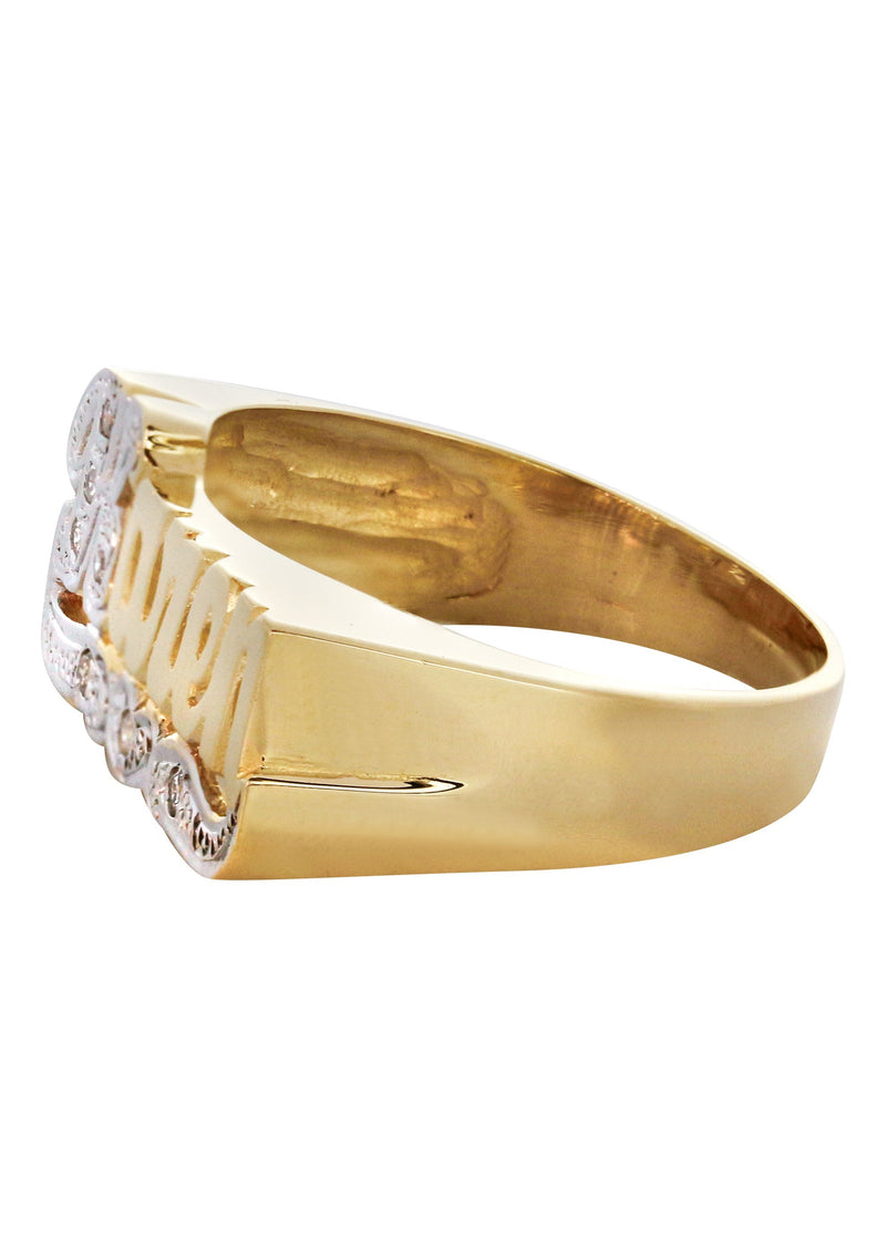 14K Two Tone Diamond Cut With Diamonds Gold Name Ring | Appx. 4 Grams