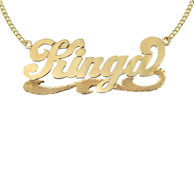 14K Gold  Plain with Diamond Cut Name Plate Necklace | Style #86