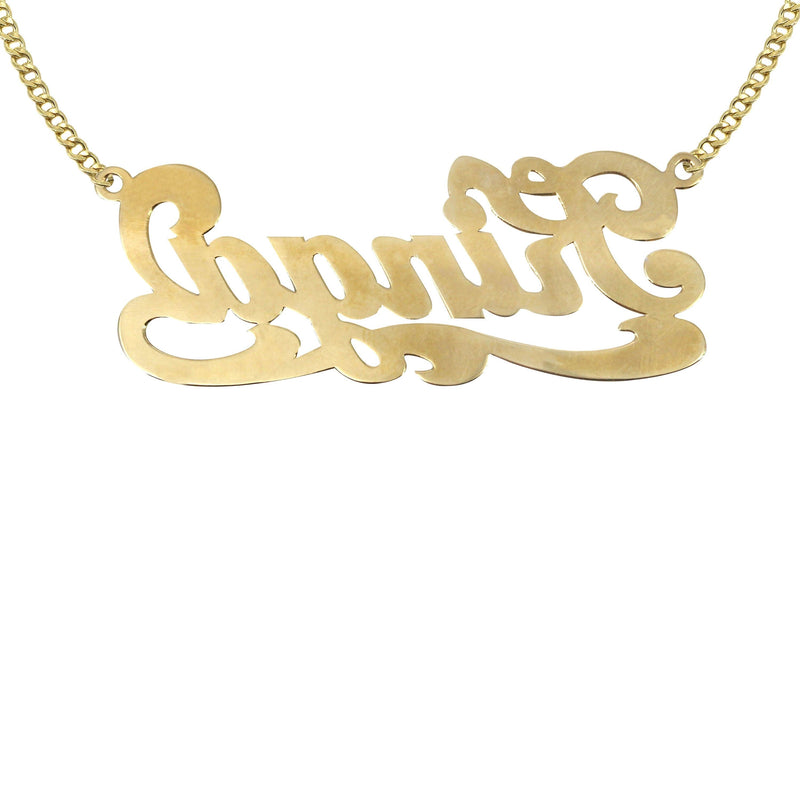 14K Gold  Plain with Diamond Cut Name Plate Necklace | Style #86