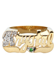 14K Diamond & Emerald Gold Name Ring | Appx. 4.8 Grams