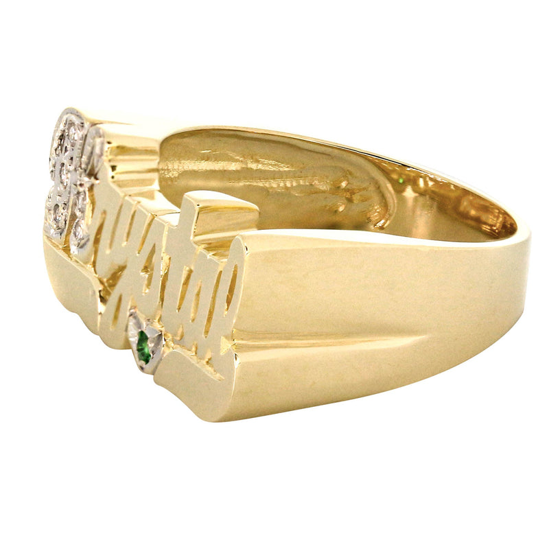 14K Diamond & Emerald Gold Name Ring | Appx. 4.8 Grams